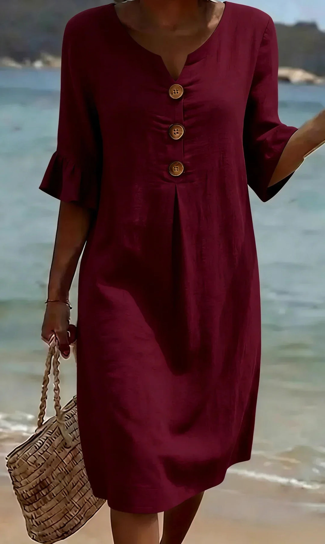 Vanesa™ | Robe en Lin Texturé Avec Manches Bouffantes et Boutons