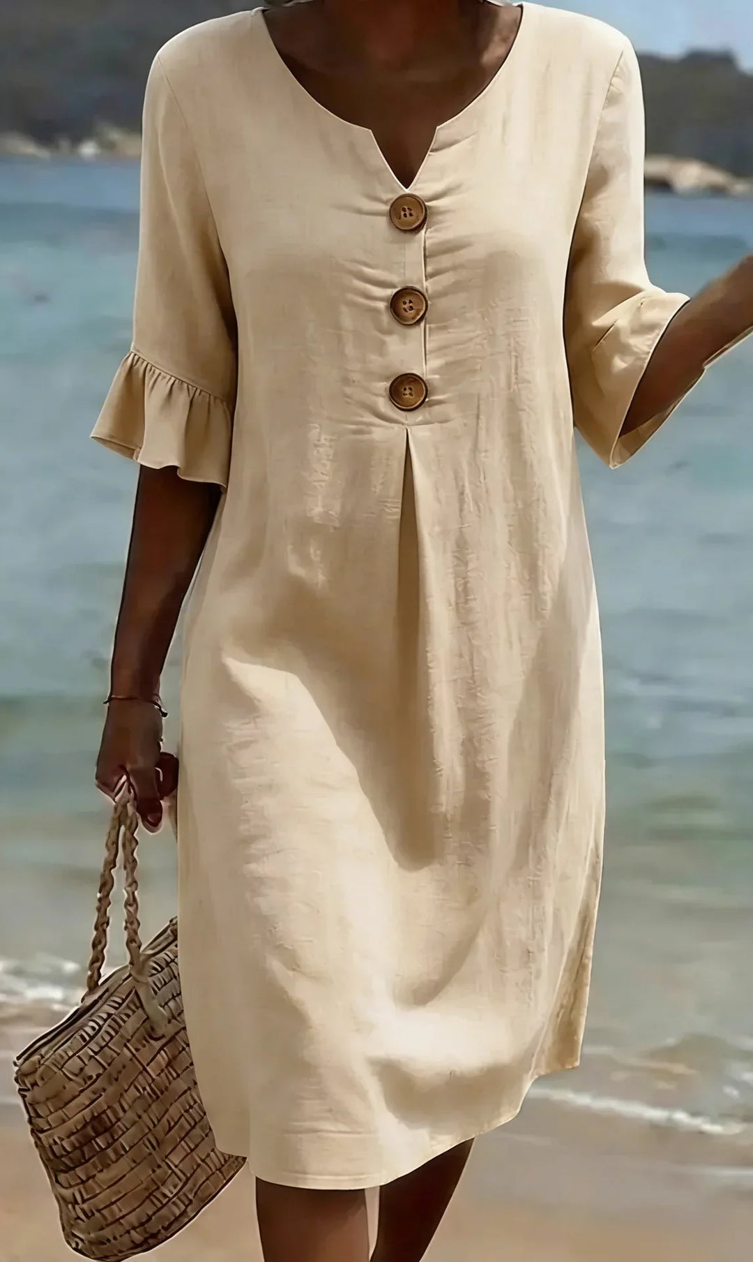 Vanesa™ | Robe en Lin Texturé Avec Manches Bouffantes et Boutons