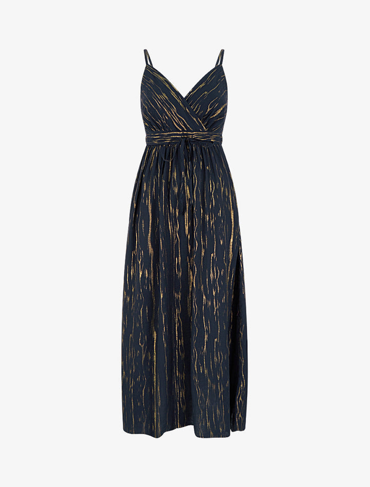 Robe élastiquée unie détail irisé - Bleu nuit