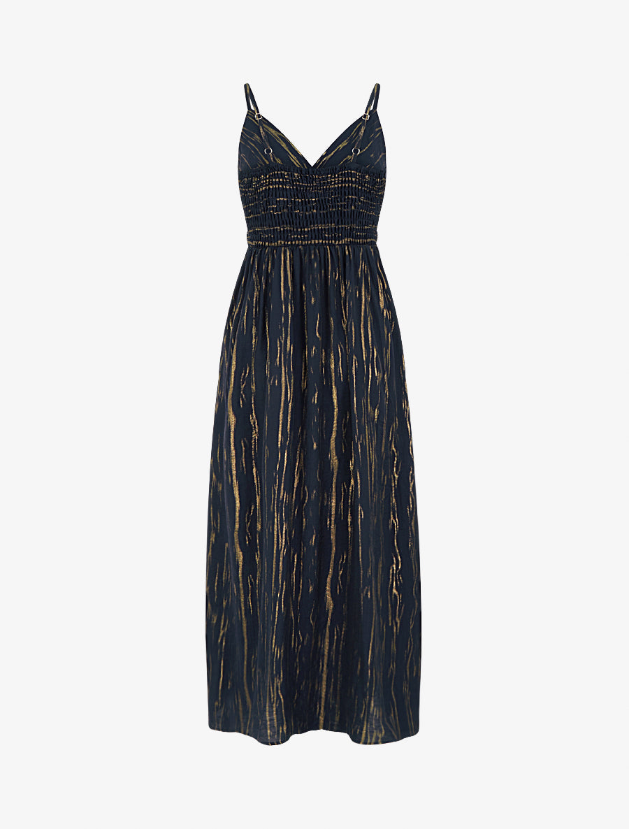 Robe élastiquée unie détail irisé - Bleu nuit