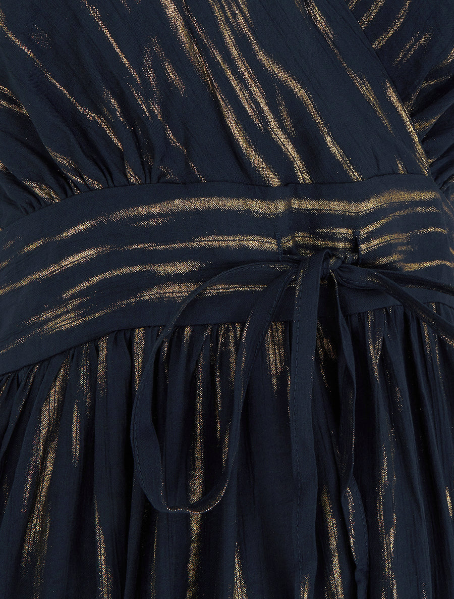 Robe élastiquée unie détail irisé - Bleu nuit