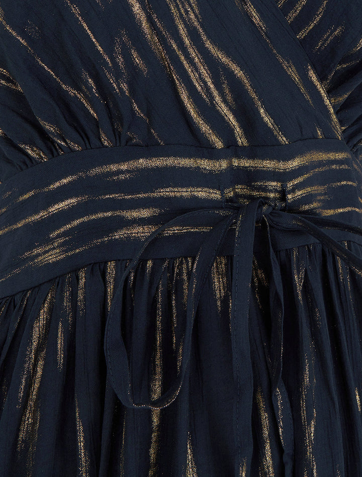 Robe élastiquée unie détail irisé - Bleu nuit