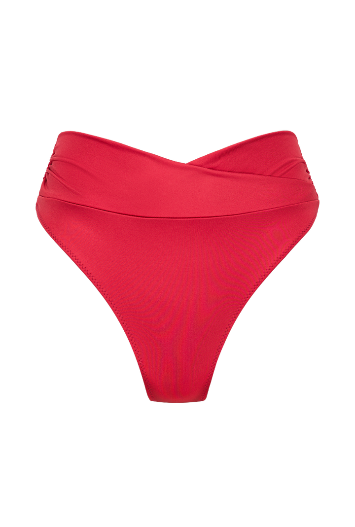 Bas de maillot culotte taille haute Myrto - Rouge framboise