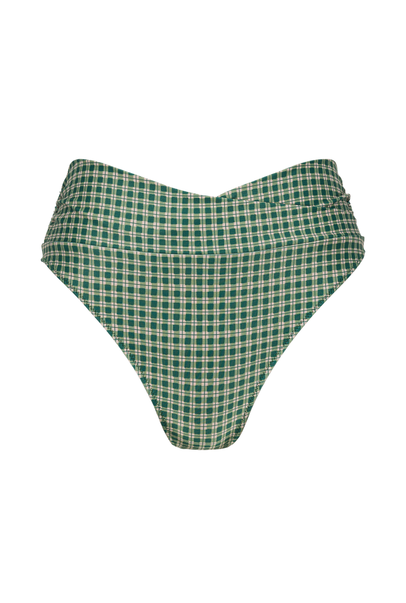 Bas de maillot culotte taille haute Myrto - Carreaux vert