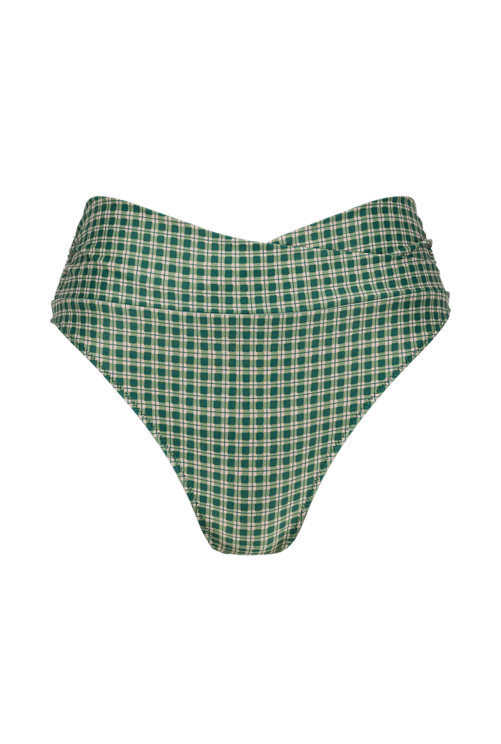 Bas de maillot culotte taille haute Myrto - Carreaux vert