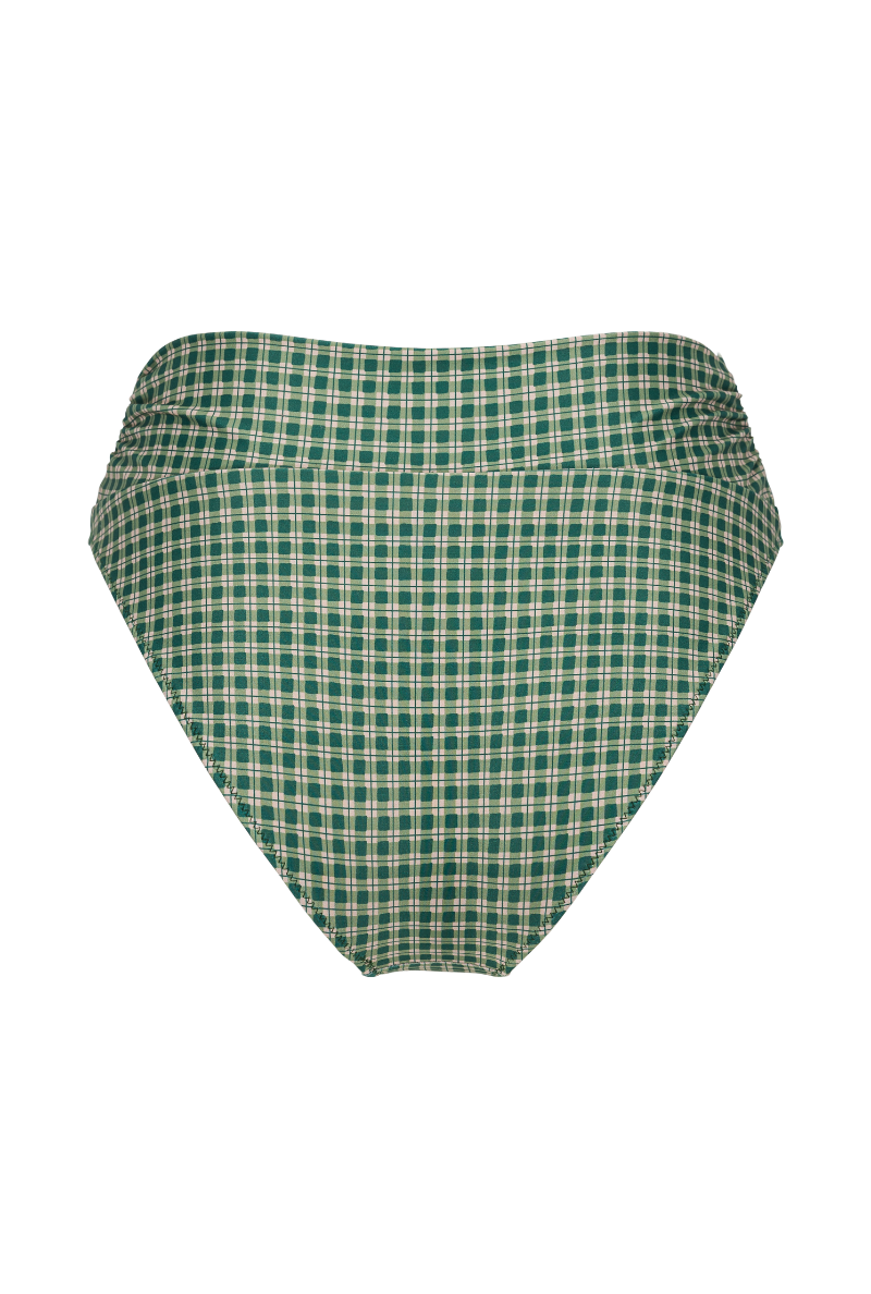 Bas de maillot culotte taille haute Myrto - Carreaux vert