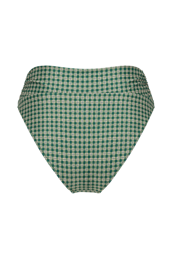 Bas de maillot culotte taille haute Myrto - Carreaux vert