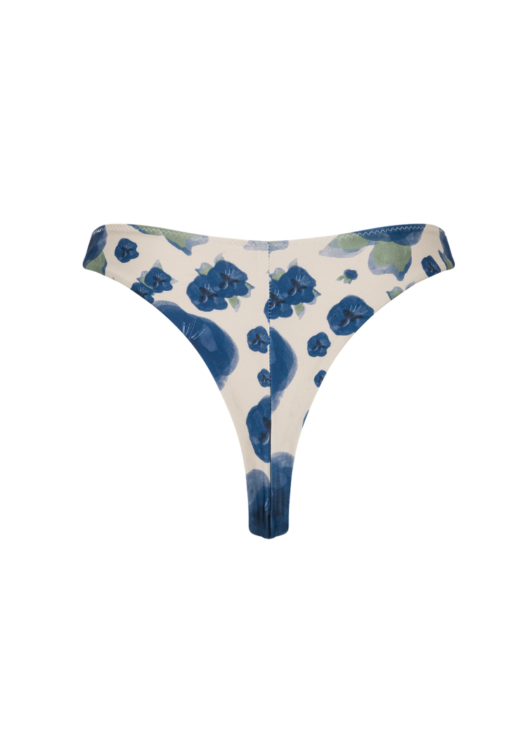 Bas de maillot tanga Agathe - Fleurs bleues