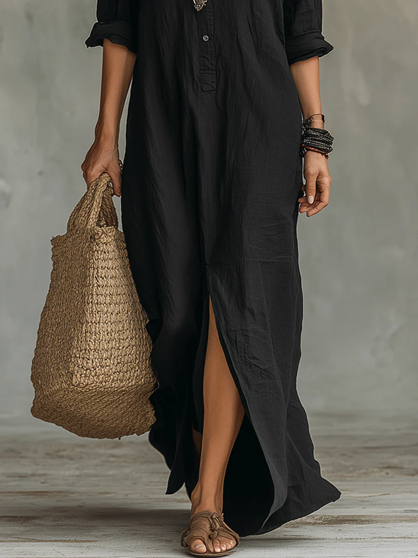 Soline | Robe Longue Noire Ample à Boutons
