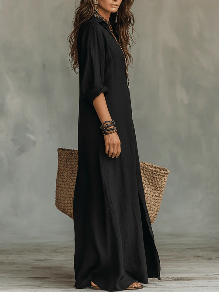 Soline | Robe Longue Noire Ample à Boutons