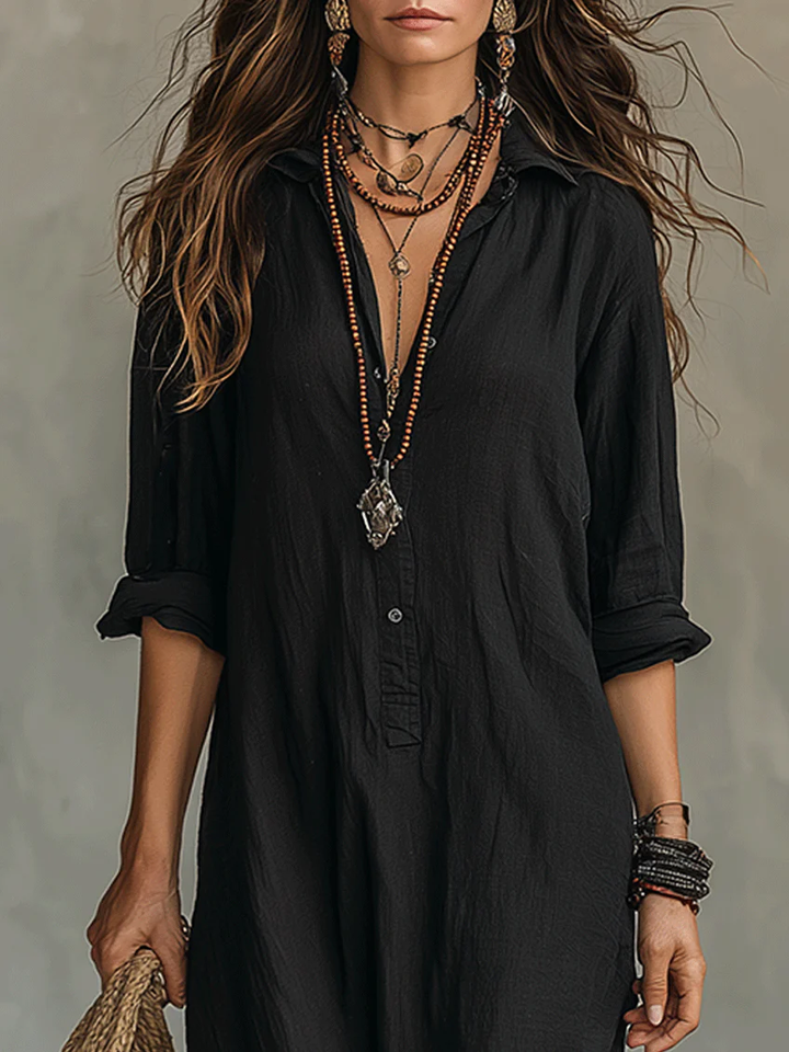 Soline | Robe Longue Noire Ample à Boutons