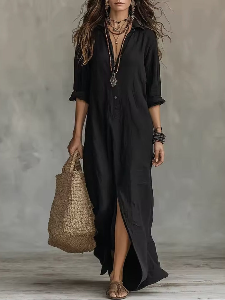 Soline | Robe Longue Noire Ample à Boutons